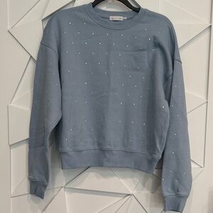 Good American Powder Blue Crystal-Stud Crewneck Sweatshirt
